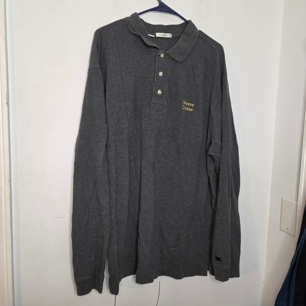 Cutter & Buck Mens XL Notre Dame Long Sleeve Polo Charcoal Grey Embroidered